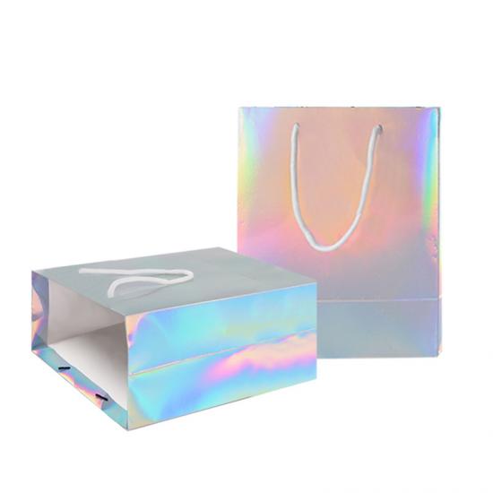 sac cadeau brillant holographique à logo d'impression de luxe